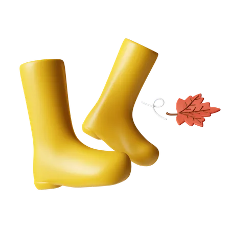 3 D Autumn Boot Golden Fall Season Decoration Icon Isolated On Gray Background 3 D Rendering Illustration Clipping Path 3D Icon