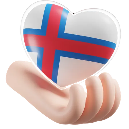 Faroe Islands Flag Heart Hand Care  3D Icon