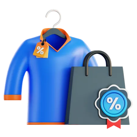 Online Shopping Concept For Product Presentation With Shopping Bags Discount Tag And Tshirt For Men On A Transparent Background 3 D Rendering 3D Icon
