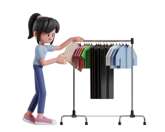 Fashionable Girl Choosing New Clothes To Buy  3D Illustration