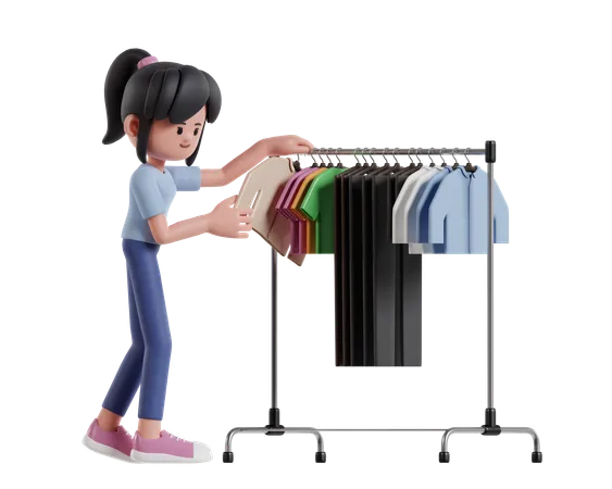 Fashionable Girl Choosing New Clothes To Buy  3D Illustration