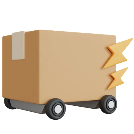 3 D Rendering One Shipping Box With Four Wheels Isolated 3D Icon
