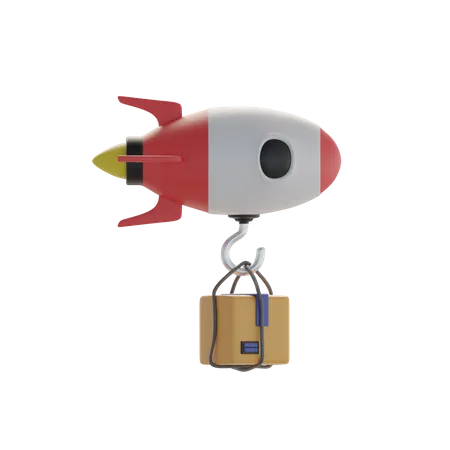 Fast Delivery Packages With Flying Rockets  3D Icon