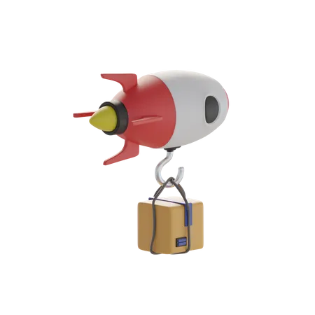 Fast Delivery Packages With Flying Rockets  3D Icon