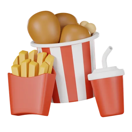 French Fries Fried Chicken Cola 3 D Icon Render 3D Icon