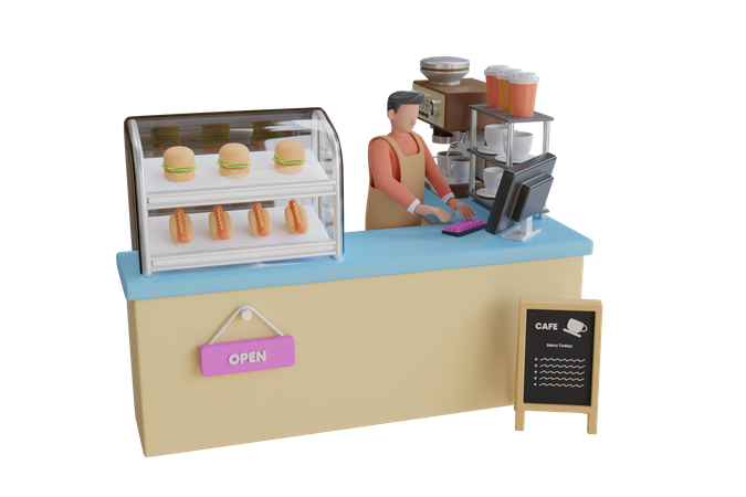 Fast food and coffee shop reception  3D Illustration