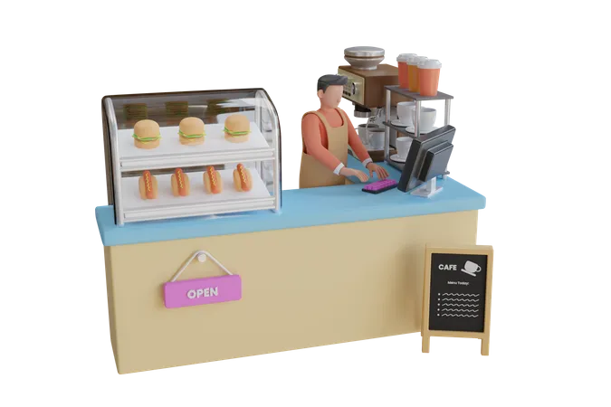 Fast food and coffee shop reception  3D Illustration