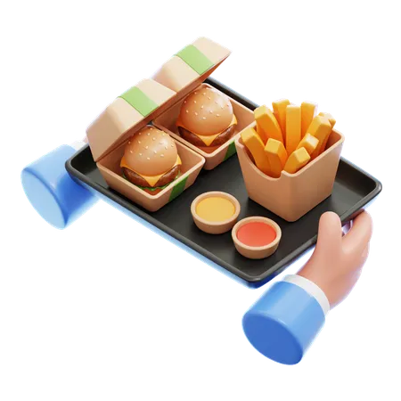 3 D Rendering Of A Hand Gracefully Serving A Mouthwatering Fast Food Meal In A Box Providing The Ultimate Indulgence In The World Of Fast Food 3D Icon