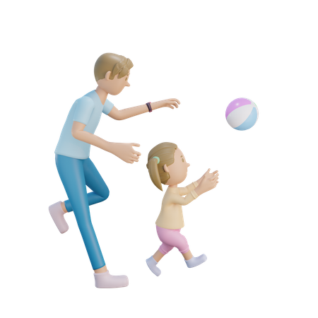 Father and daughter chasing the ball  3D Illustration