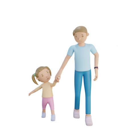 Father and daughter walking together  3D Icon