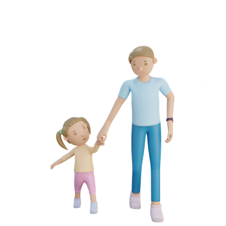 Father and daughter walking together 3D Illustration