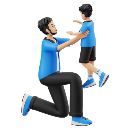 Father and Son Are Happy  3D Illustration