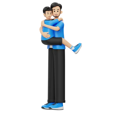 抱き合う父と息子  3D Illustration
