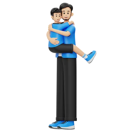 Father And Son Hugging  3D Illustration