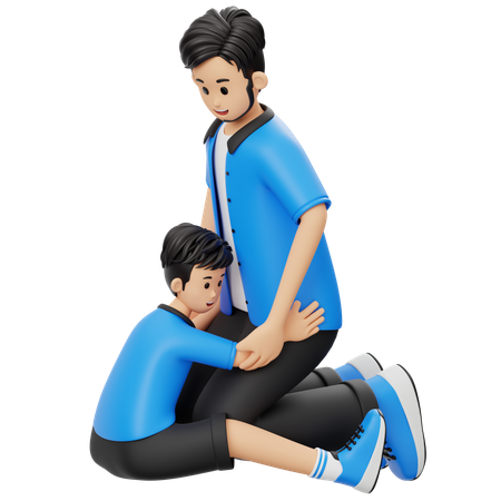 Father And Son Hugging Each Other  3D Illustration