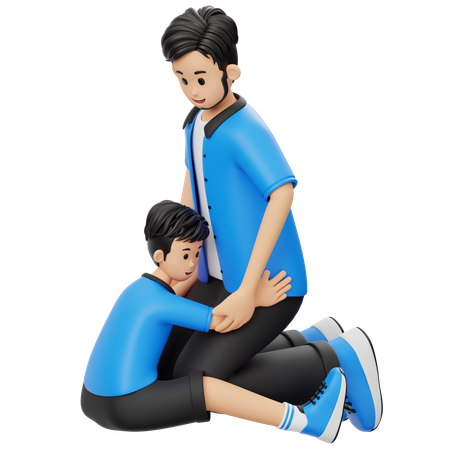 Father And Son Hugging Each Other  3D Icon