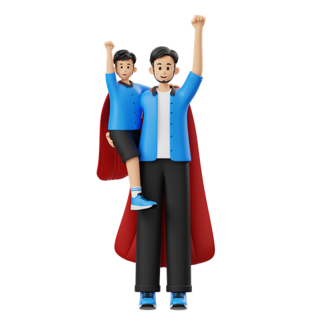 Father And Son Wearing Superman Costumes  3D Illustration