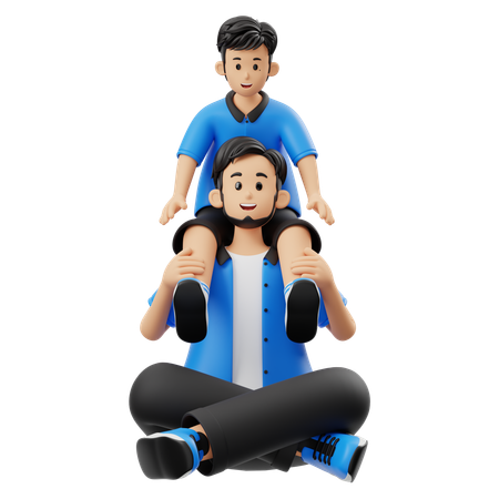 Father Carrying Child On His Back  3D Illustration