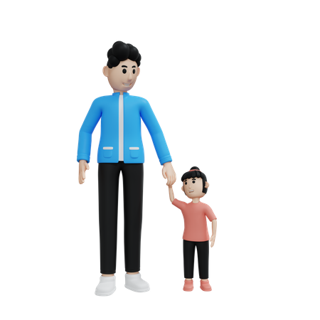 Father Daughter Holding Hands  3D Illustration