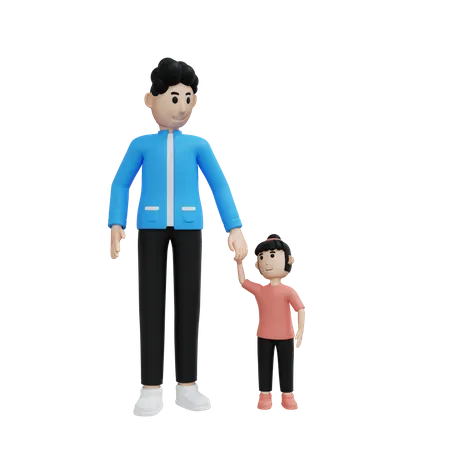 Father Daughter Holding Hands  3D Illustration