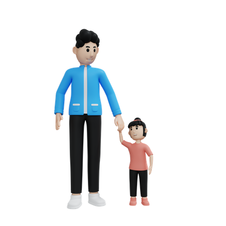 Father Daughter Holding Hands 3D Illustration
