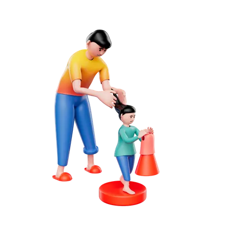 Father dressing up his daughter  3D Illustration