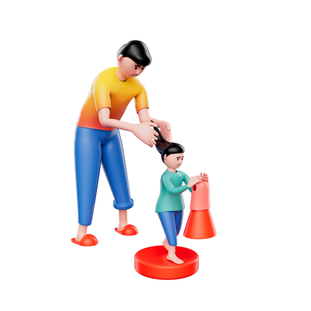 Father dressing up his daughter  3D Illustration