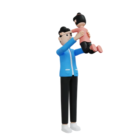 Father Enjoying With Daughter  3D Illustration