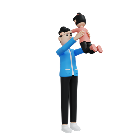 Father Enjoying With Daughter 3D Illustration