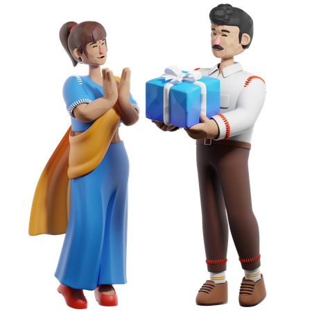 Father Giving Gift To His Daughter  3D Illustration