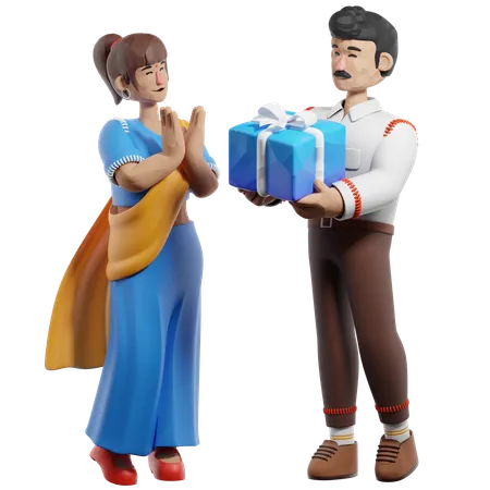 Father Giving Gift To His Daughter  3D Illustration