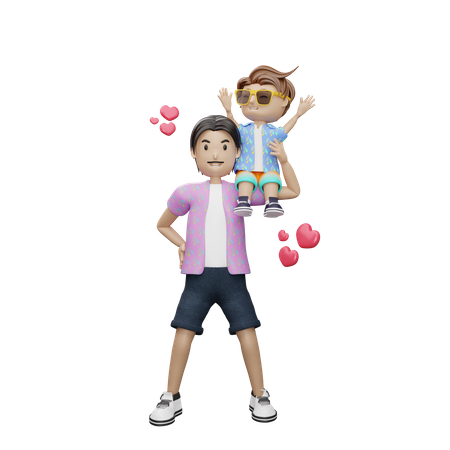 Father holding child on arm  3D Illustration