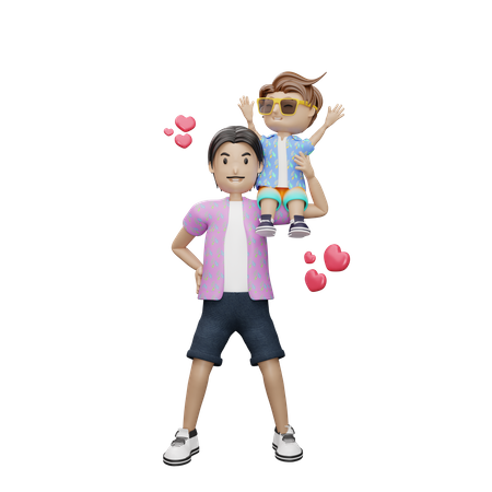 Father holding child on arm 3D Illustration