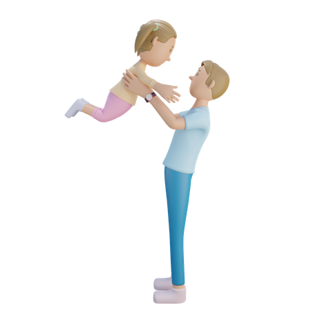 Father holding daughter  3D Illustration