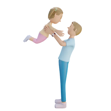 Father holding daughter 3D Illustration