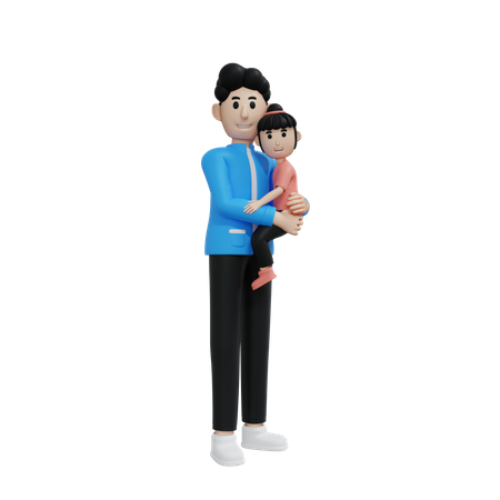 Father Holding Daughter 3D Illustration