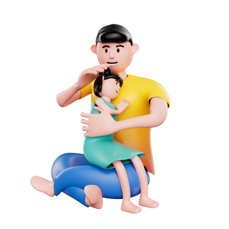 Father holding daughter  3D Illustration