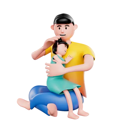 Father holding daughter  3D Illustration