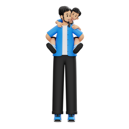 Father Holding His Child Happily  3D Illustration