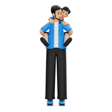 Father Holding His Child Happily  3D Illustration
