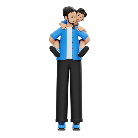 Father Holding His Child Happily  3D Illustration