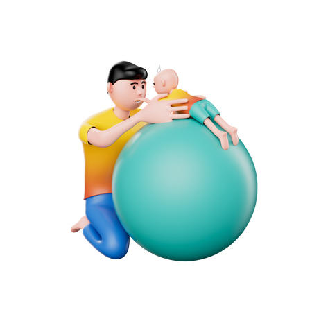 Father holding little kid  3D Illustration