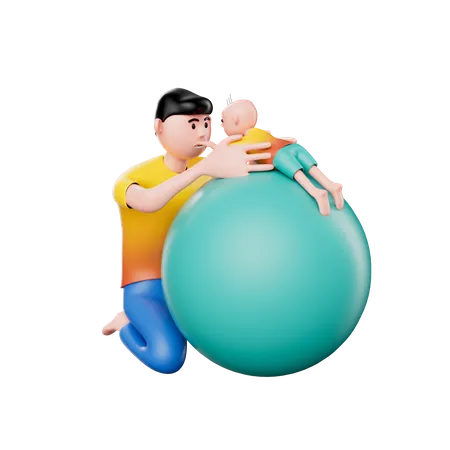 Father holding little kid  3D Illustration