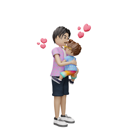 Father hugging toddler  3D Illustration