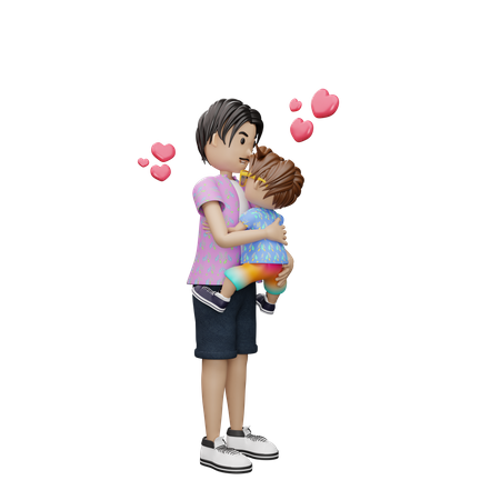 Father hugging toddler 3D Illustration