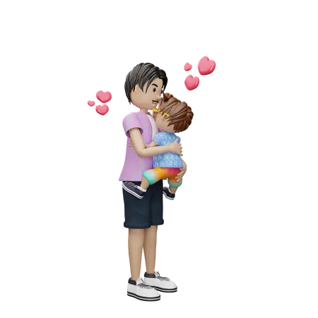 Father hugging toddler  3D Illustration