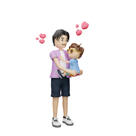 Father loving son while hugging each other  3D Illustration