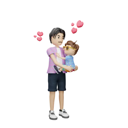 Father loving son while hugging each other  3D Illustration