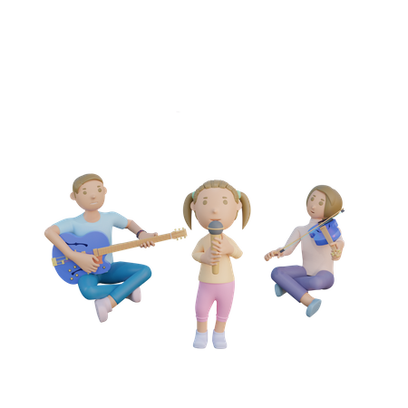 Father mom and daughter sing and playing music  3D Icon