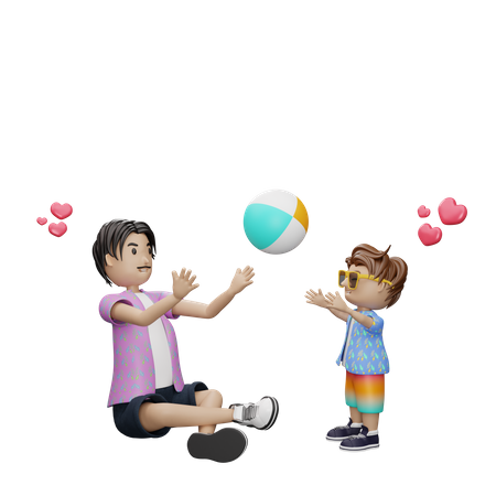 Father playing with ball with son  3D Illustration